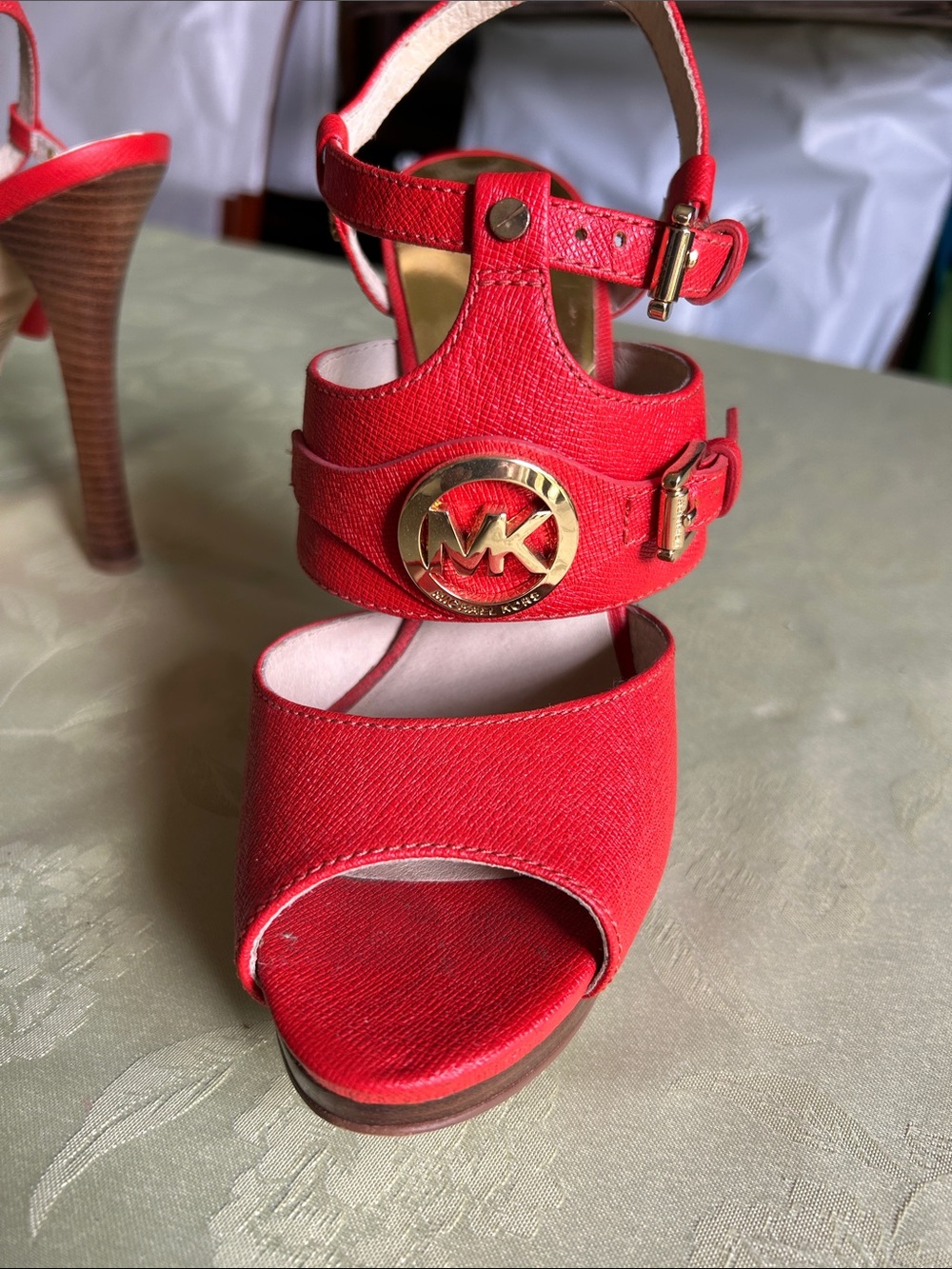 Michael Kors Red Platform Peep-Toe Strappy High Heels - Picture 6 of 11